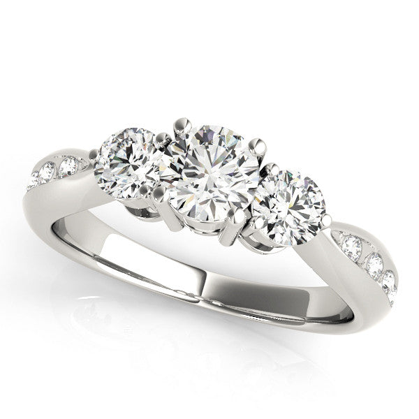 White gold Three-Stone Radiant Diamond Channel Set Engagement Ring with Prong Setting