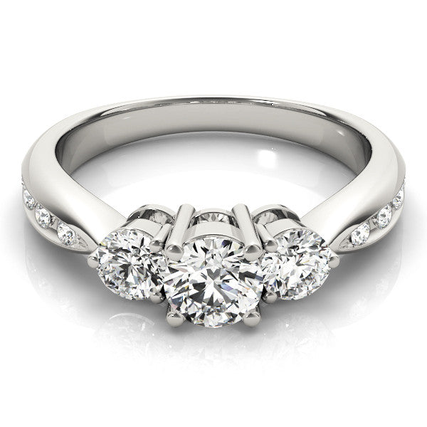 White gold Three-Stone Radiant Diamond Channel Set Engagement Ring with Prong Setting