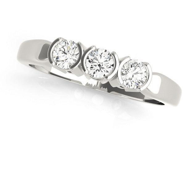 Platinum Three-Stone Round Diamond Half Bezel Prong Band