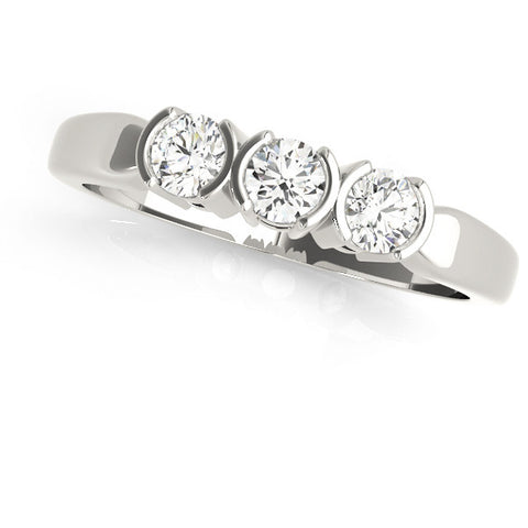 Platinum Three-Stone Round Diamond Half Bezel Prong Band