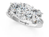 Platinum Three-Stone Round Diamond Milgrain Pave Band with Prong Setting 1
