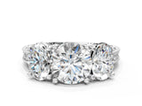 Platinum Three-Stone Round Diamond Milgrain Pave Band with Prong Setting