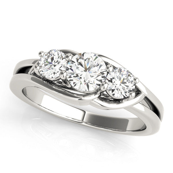Platinum Three-Stone Round Diamond Split Shank Prong Setting Ring 1