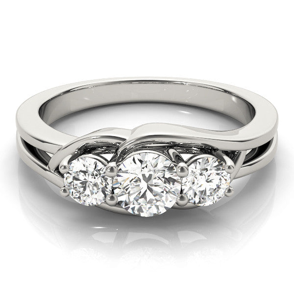 Platinum Three-Stone Round Diamond Split Shank Prong Setting Ring 2