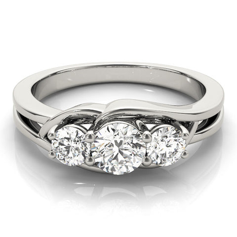 Platinum Three-Stone Round Diamond Split Shank Prong Setting Ring 2