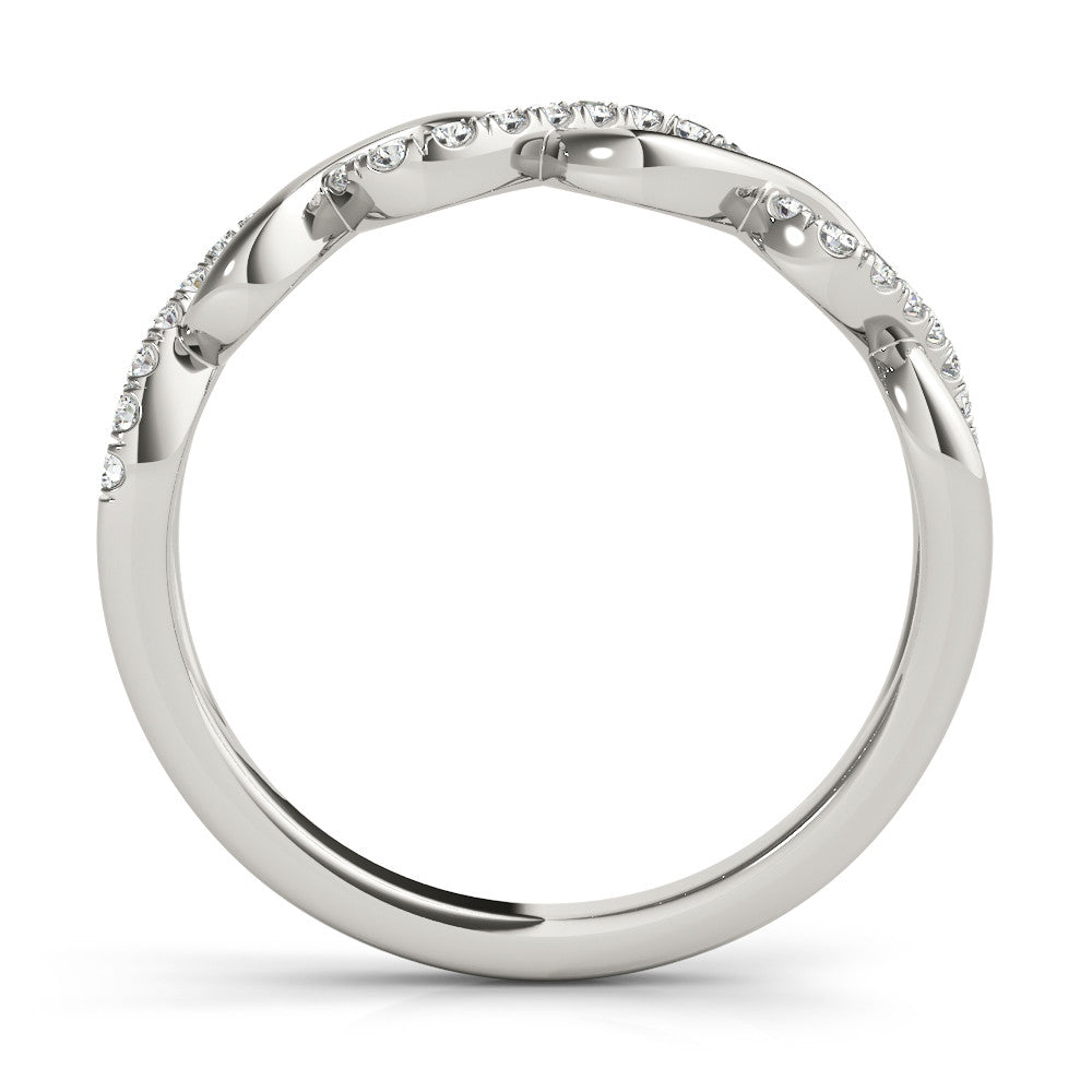 Platinum Twist Infinity Diamond Band with Round Stones and Pavé Setting