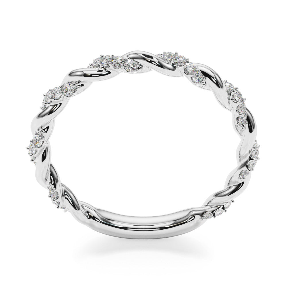 Platinum Twisted Pave Round Diamond Eternity Band with Prong Setting
