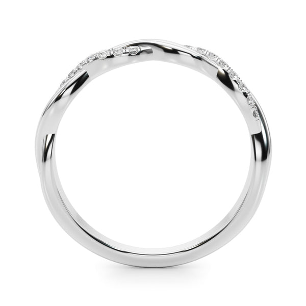 Silver Twisted Pave Round Diamond Infinity Band with Shared Prong Setting
