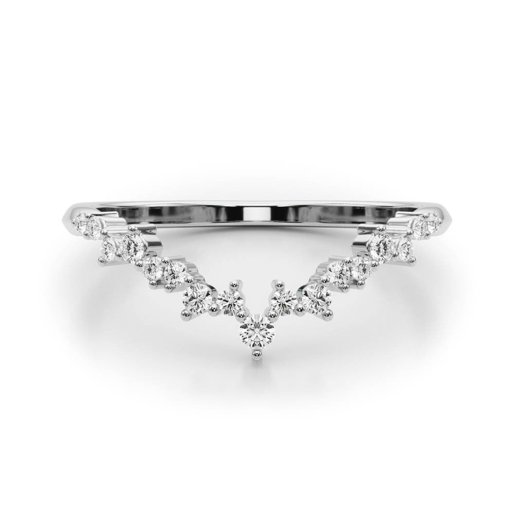 Platinum V-Shaped Diamond Cluster Curved Band with Round Brilliant Cut Stones and Prong Setting 2