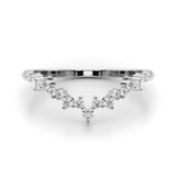 Platinum V-Shaped Diamond Cluster Curved Band with Round Brilliant Cut Stones and Prong Setting