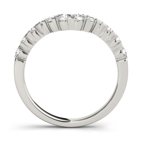 Platinum V-Shaped Diamond Round Cut Pavé Band with Prong Setting 1