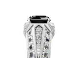 Platinum Vintage Milgrain Fancy Black Asscher Cut Diamond Split Shank Ring with Prong Setting_11