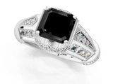 Platinum Vintage Milgrain Fancy Black Asscher Cut Diamond Split Shank Ring with Prong Setting_7