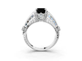 Platinum Vintage Milgrain Fancy Black Asscher Cut Diamond Split Shank Ring with Prong Setting_9