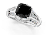 Platinum Vintage Milgrain Fancy Black Cushion Cut Diamond Split Shank Ring with Prong Setting_7