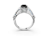 Platinum Vintage Milgrain Fancy Black Cushion Cut Diamond Split Shank Ring with Prong Setting_9