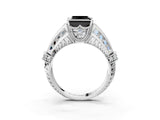 Platinum Vintage Milgrain Fancy Black Princess Cut Diamond Split Shank Ring with Prong Setting_3