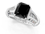 Platinum Vintage Milgrain Fancy Black Radiant Cut Diamond Split Shank Ring with Prong Setting_7