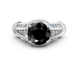 Platinum Vintage Milgrain Fancy Black Round Cut Diamond Split Shank Ring with Prong Setting