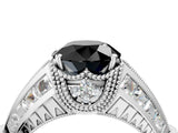 Platinum Vintage Milgrain Fancy Black Round Cut Diamond Split Shank Ring with Prong Setting_4