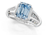 Platinum Vintage Milgrain Fancy Blue Emerald Cut Diamond Split Shank Ring with Prong Setting_7