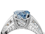 Platinum Vintage Milgrain Fancy Blue Heart Cut Diamond Split Shank Ring with Prong Setting_10