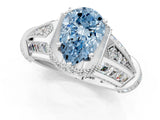 Platinum Vintage Milgrain Fancy Blue Pear Cut Diamond Split Shank Ring with Prong Setting_1