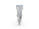 Platinum Vintage Milgrain Fancy Blue Pear Cut Diamond Split Shank Ring with Prong Setting_2