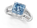 Platinum Vintage Milgrain Fancy Blue Princess Cut Diamond Split Shank Ring with Prong Setting_1