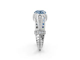 Platinum Vintage Milgrain Fancy Blue Round Cut Diamond Split Shank Ring with Prong Setting_8