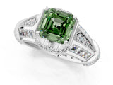 Platinum Vintage Milgrain Fancy Green Asscher Cut Diamond Split Shank Ring with Prong Setting_13