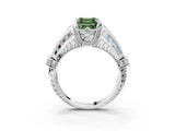 Platinum Vintage Milgrain Fancy Green Asscher Cut Diamond Split Shank Ring with Prong Setting_15