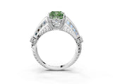 Platinum Vintage Milgrain Fancy Green Cushion Cut Diamond Split Shank Ring with Prong Setting_9