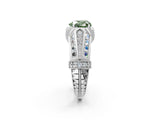 Platinum Vintage Milgrain Fancy Green Heart Cut Diamond Split Shank Ring with Prong Setting_2