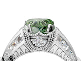 Platinum Vintage Milgrain Fancy Green Heart Cut Diamond Split Shank Ring with Prong Setting_4