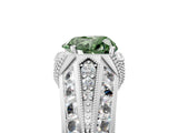 Platinum Vintage Milgrain Fancy Green Heart Cut Diamond Split Shank Ring with Prong Setting_5
