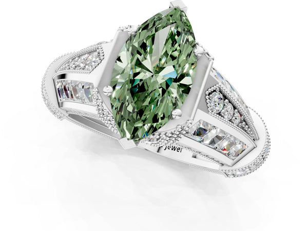 Platinum Marquise Vintage Engagement Ring Setting for Fancy Green Center
