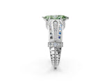 Platinum Vintage Milgrain Fancy Green Marquise Cut Diamond Split Shank Ring with Prong Setting_2