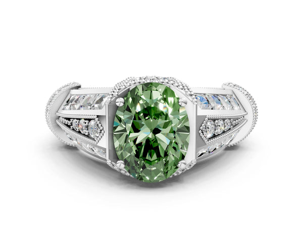 Platinum Oval Vintage Engagement Ring Setting for Fancy Green Center