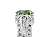 Platinum Vintage Milgrain Fancy Green Oval Cut Diamond Split Shank Ring with Prong Setting_5
