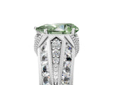 Platinum Vintage Milgrain Fancy Green Pear Cut Diamond Split Shank Ring with Prong Setting_11