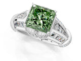 Platinum Vintage Milgrain Fancy Green Princess Cut Diamond Split Shank Ring with Prong Setting_1