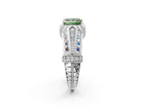 Platinum Vintage Milgrain Fancy Green Princess Cut Diamond Split Shank Ring with Prong Setting_2