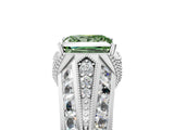Platinum Vintage Milgrain Fancy Green Princess Cut Diamond Split Shank Ring with Prong Setting_5