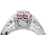 Platinum Vintage Milgrain Fancy Pink Emerald Cut Diamond Split Shank Ring with Prong Setting_10