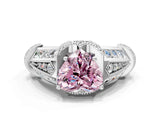 Platinum Vintage Milgrain Fancy Pink Heart Cut Diamond Split Shank Ring with Prong Setting
