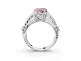 Platinum Vintage Milgrain Fancy Pink Heart Cut Diamond Split Shank Ring with Prong Setting_3
