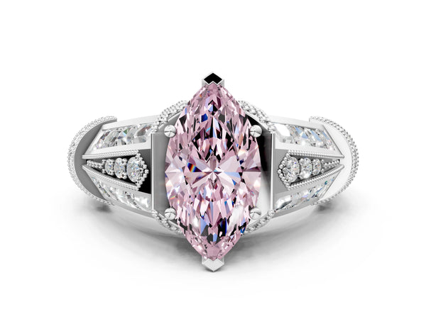 Platinum Marquise Vintage Engagement Ring Setting for Fancy Pink Center