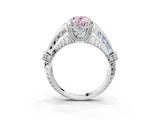 Platinum Vintage Milgrain Fancy Pink Oval Cut Diamond Split Shank Ring with Prong Setting_9