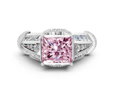 Platinum Vintage Milgrain Fancy Pink Princess Cut Diamond Split Shank Ring with Prong Setting